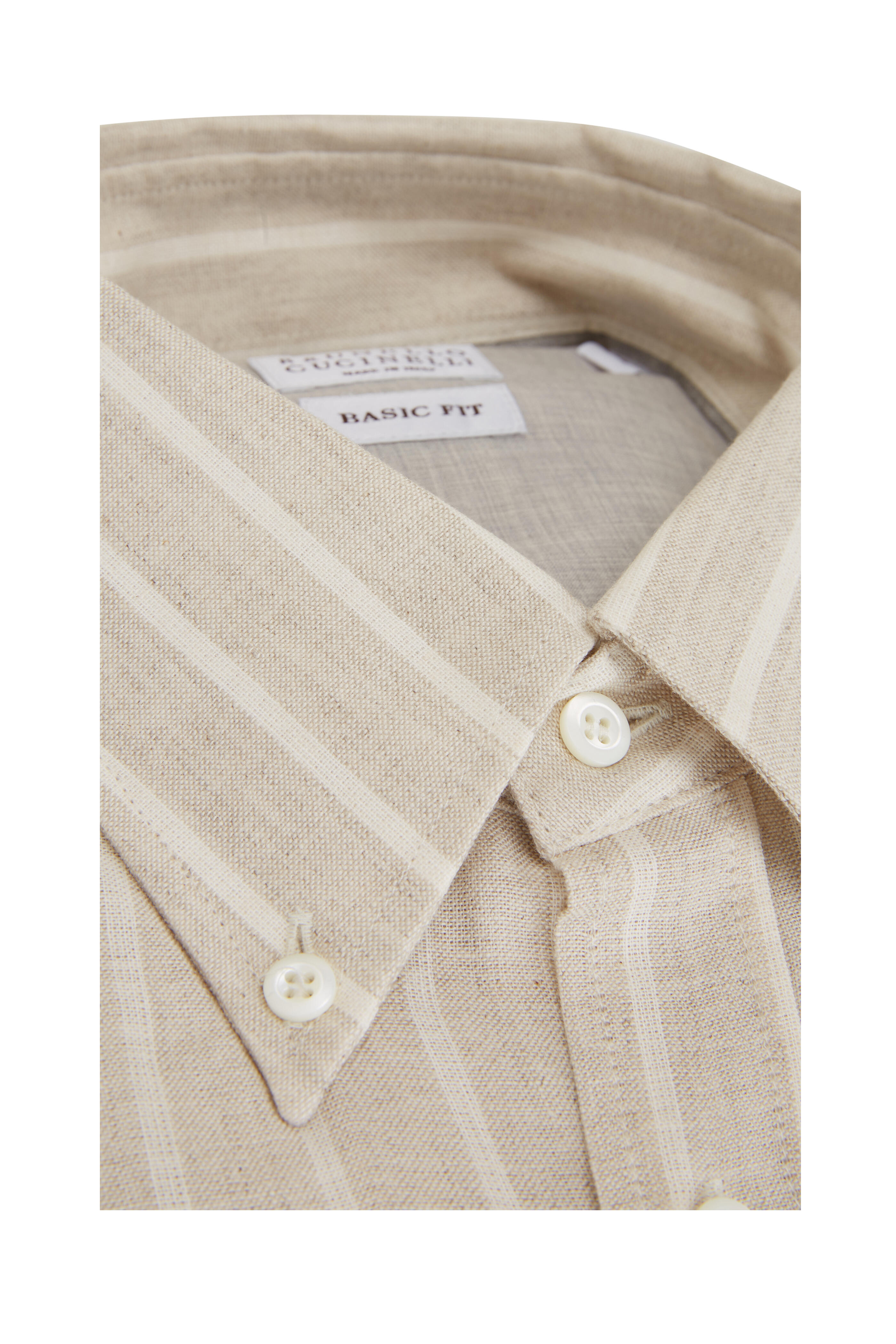 Brunello Cucinelli - Beige & White Wide Stripe Sport Shirt