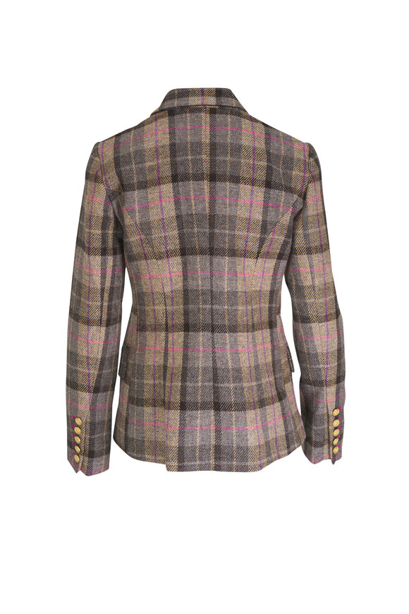 L'Agence - Kenzie Tan Plaid Wool Double-Breasted Blazer