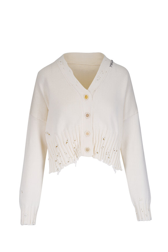 Marni Dishevelled White Cotton Cropped Cardigan