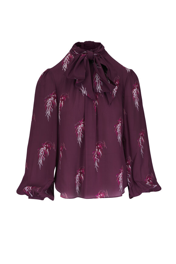 Adam Lippes Joan Burgundy Silk Crepe De Chine Blouse