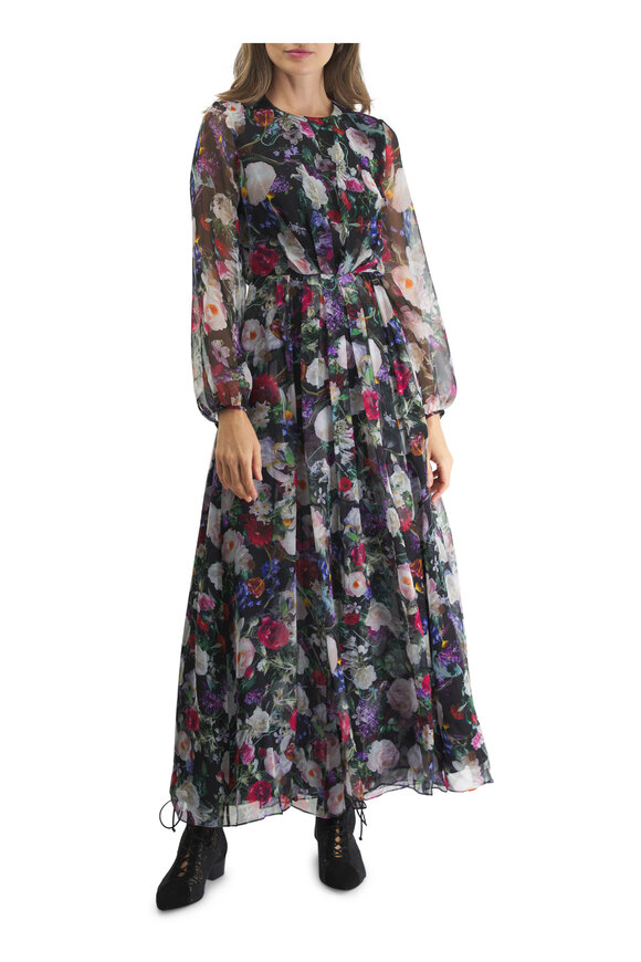 Adam Lippes - Paravicini Black Floral Print Silk Maxi Dress