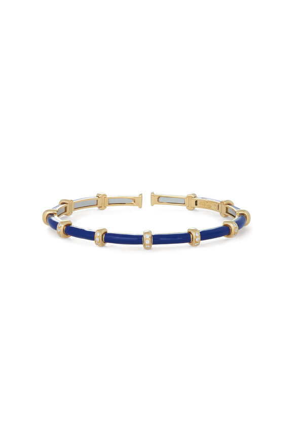 Sidney Garber 18k Yellow Gold Diamond Blue Enamel Bracelet