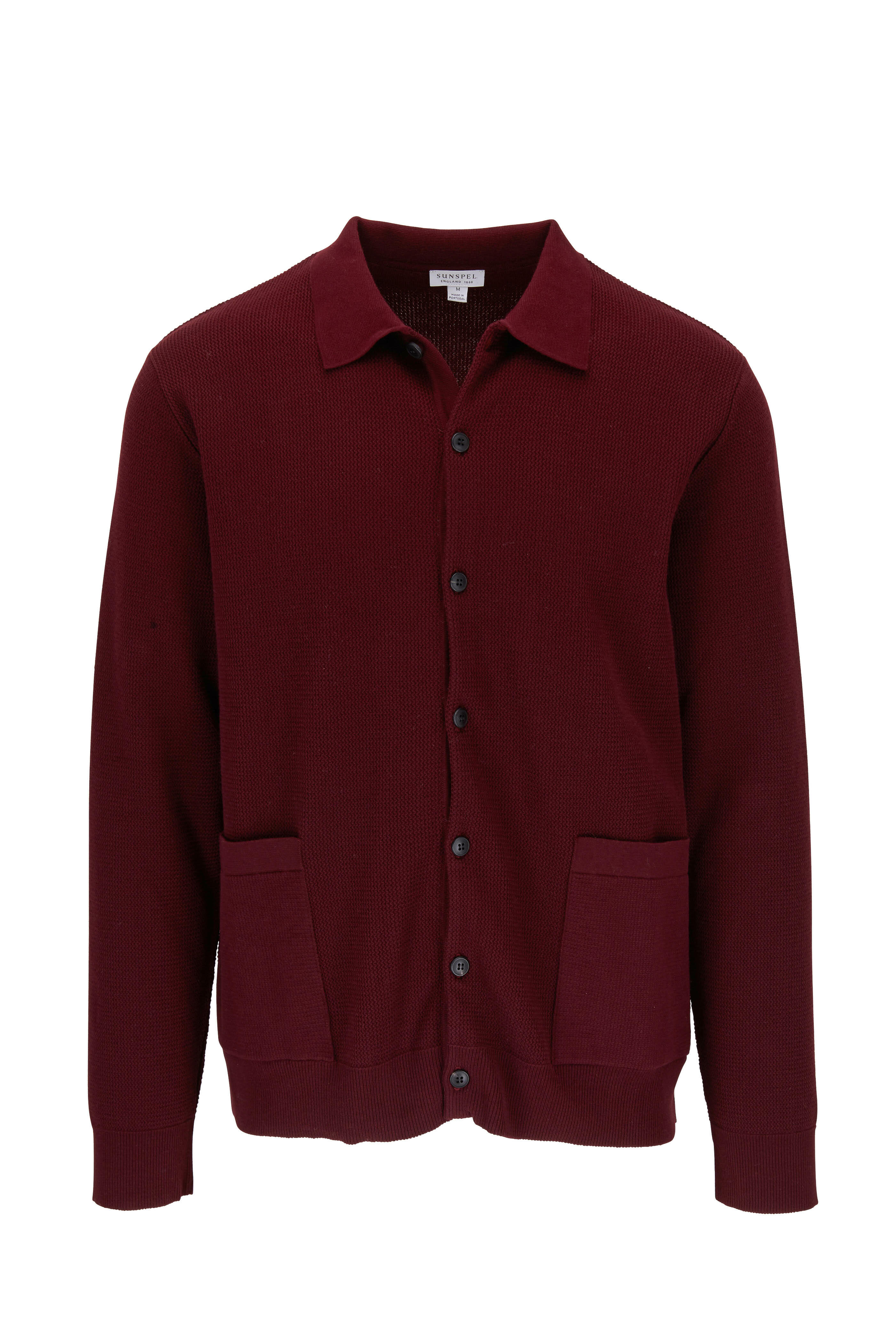 Sunspel - Maroon Piqué Sweater Jacket