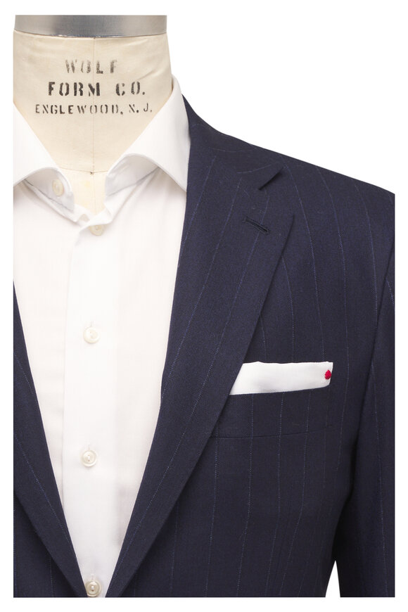 Kiton Navy Wool & Cashmere Pinstripe Suit