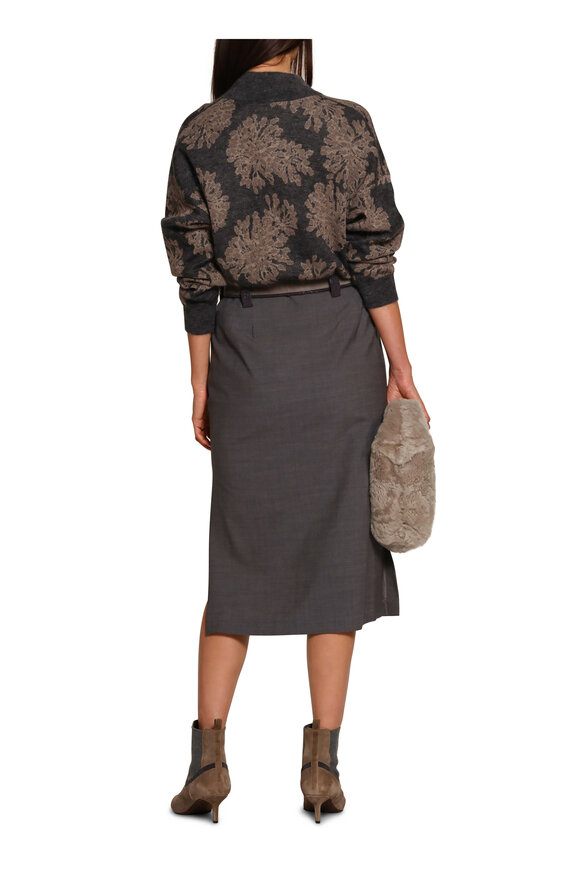 Brunello Cucinelli - Gray Wool Blend Midi Skirt 