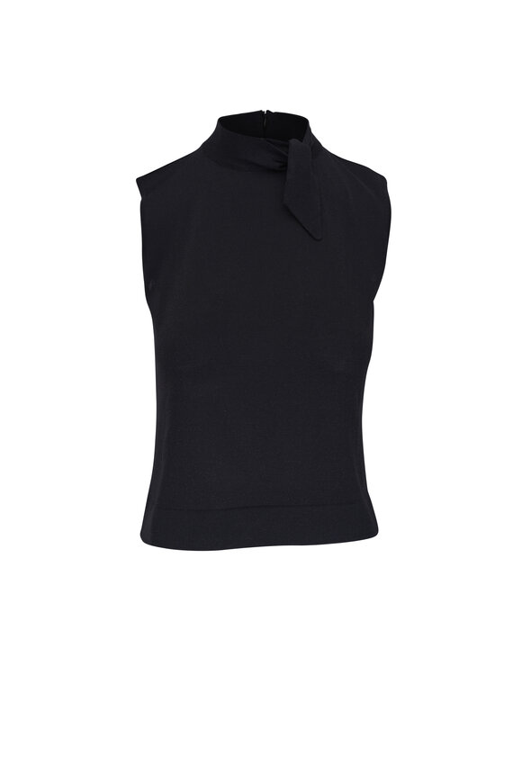 Akris Black Lurex Mock Neck Knot Knit Top