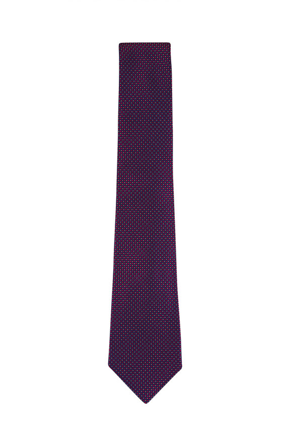 Kiton Red Geometric Silk Necktie - view 1