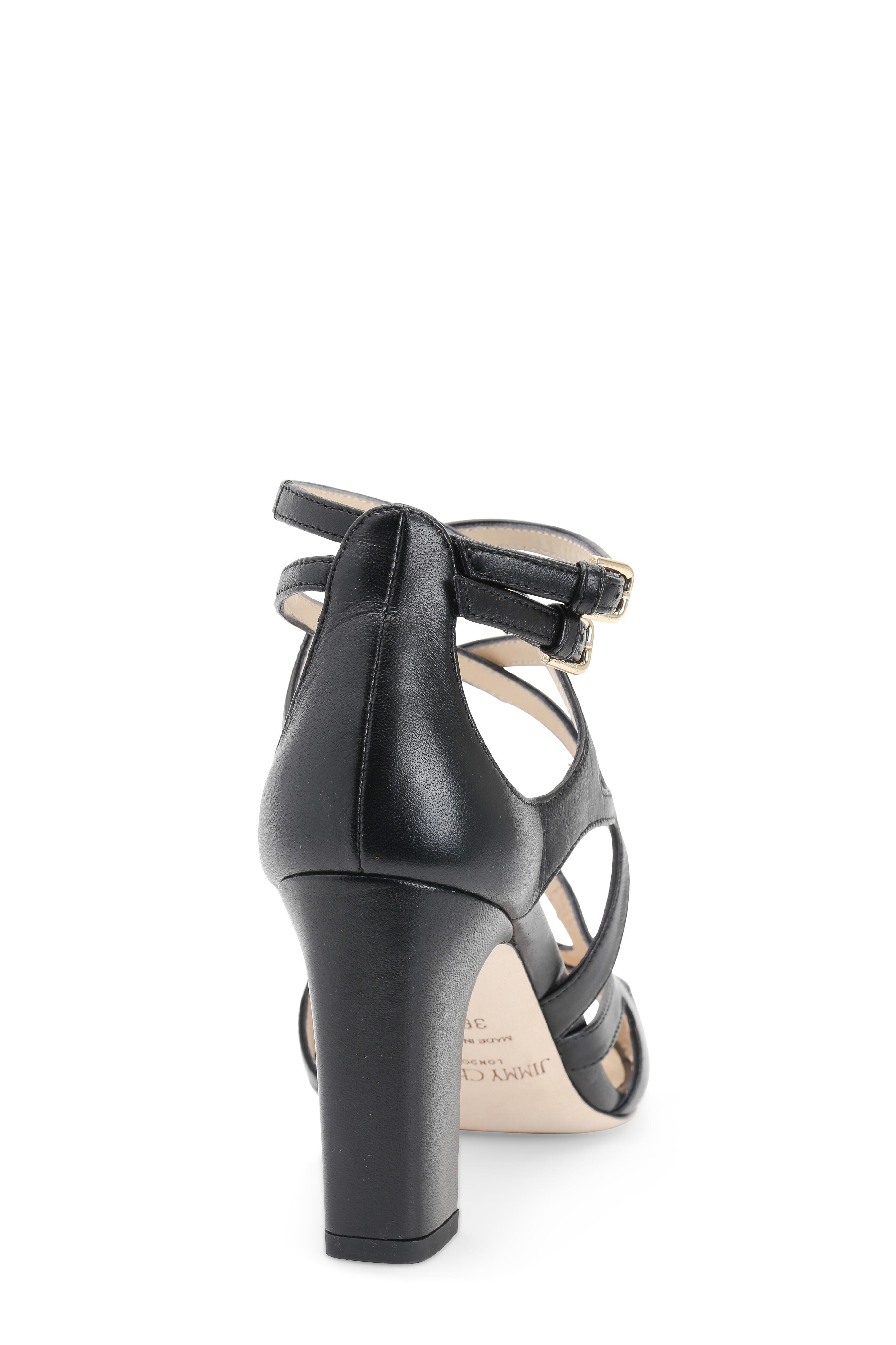 Jimmy Choo - Dillan Black Leather Cage Sandal, 85mm