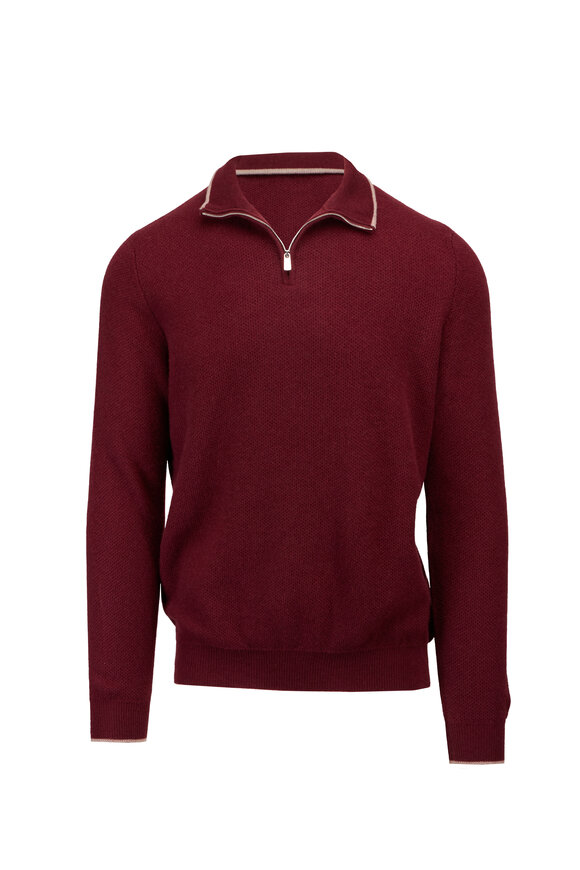 Fedeli Burgundy Bi Color Waffle Knit Quarter Zip - view 1