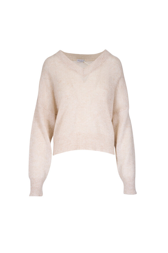 Brunello Cucinelli Shell Sparkling V-Neck Sweater