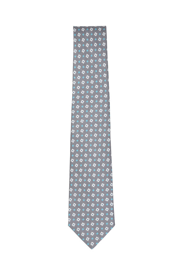 Kiton - Steel Gray & White Diamond Silk & Linen Necktie 