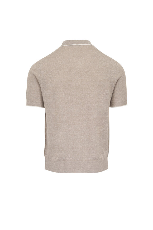 Fedeli Sand Linen & Cotton Tipped Ribbed Polo - view 3