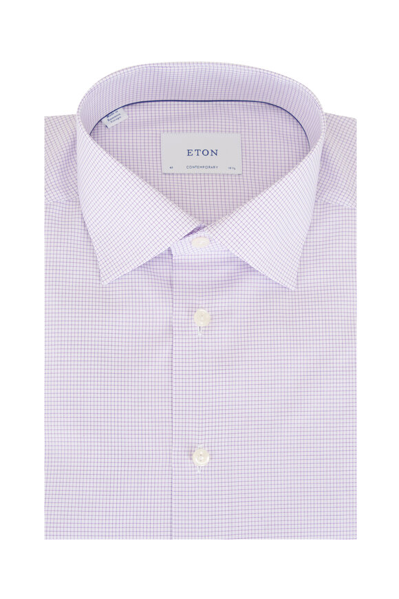 Eton Purple Check Cotton Dress Shirt