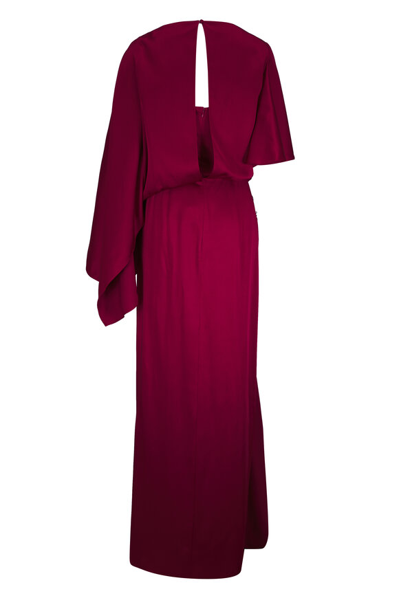 Erdem Embellished Ruby Satin Cady Draped Gown - view 4