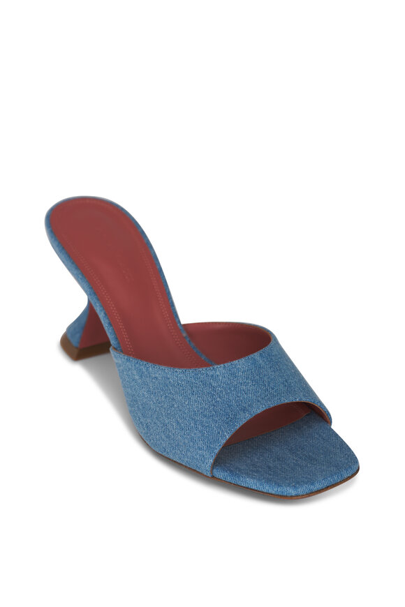Amina Muaddi Lupita Blue Denim Sandal, 70mm