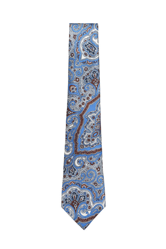 Kiton - Sky Blue Mustard and White Stripe Tie | Mitchell Stores
