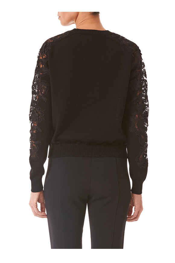 Carolina Herrera - Black Lace Panel Long Sleeve Knit Top