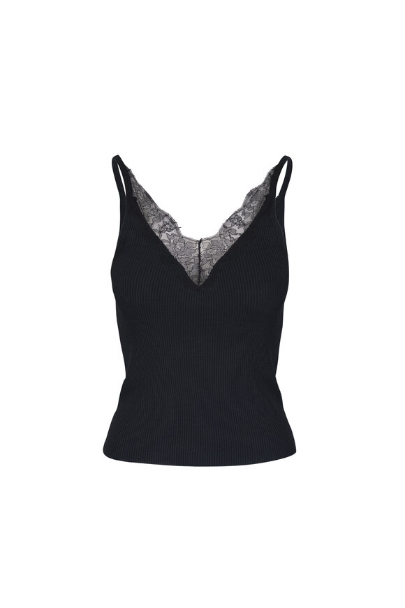 Nili Lotan Aronia Black Silk Ribbed Tank - view 1