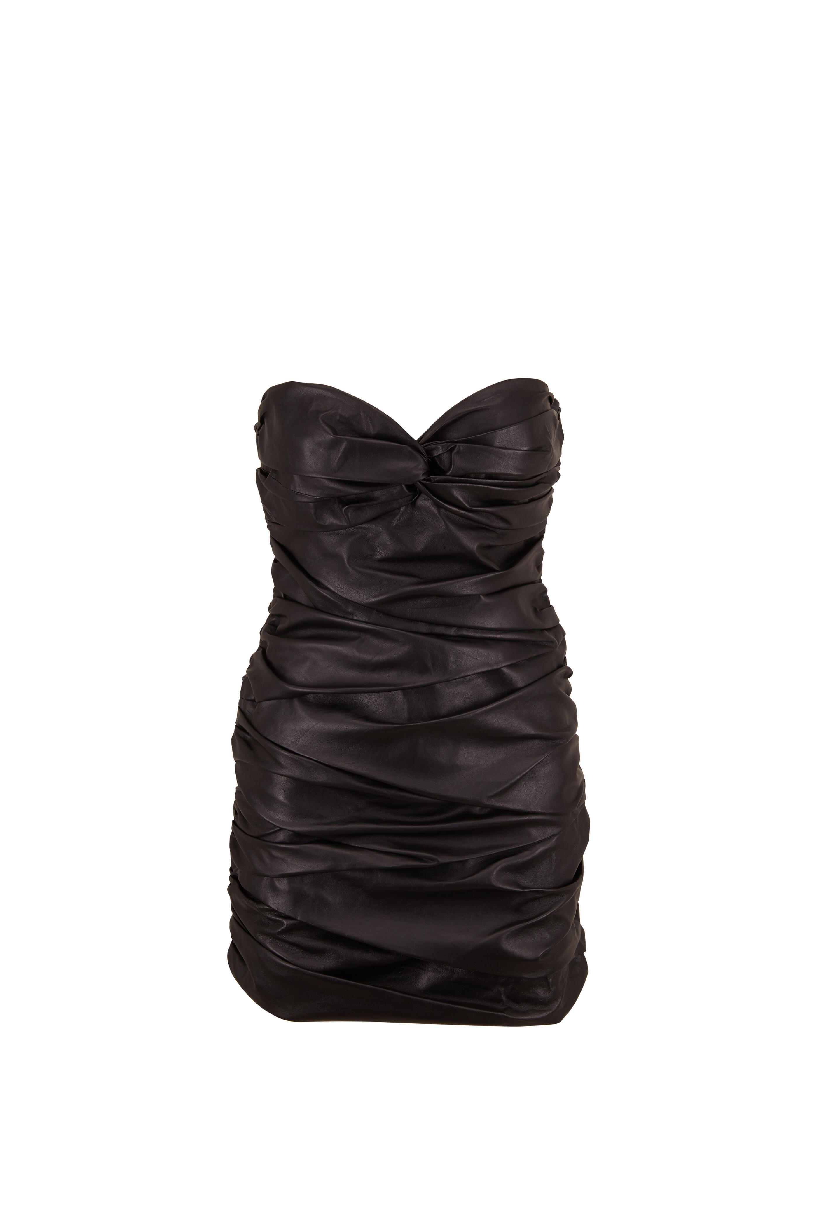 Zeynep Arcay - Black Ruched Leather Bustier Dress