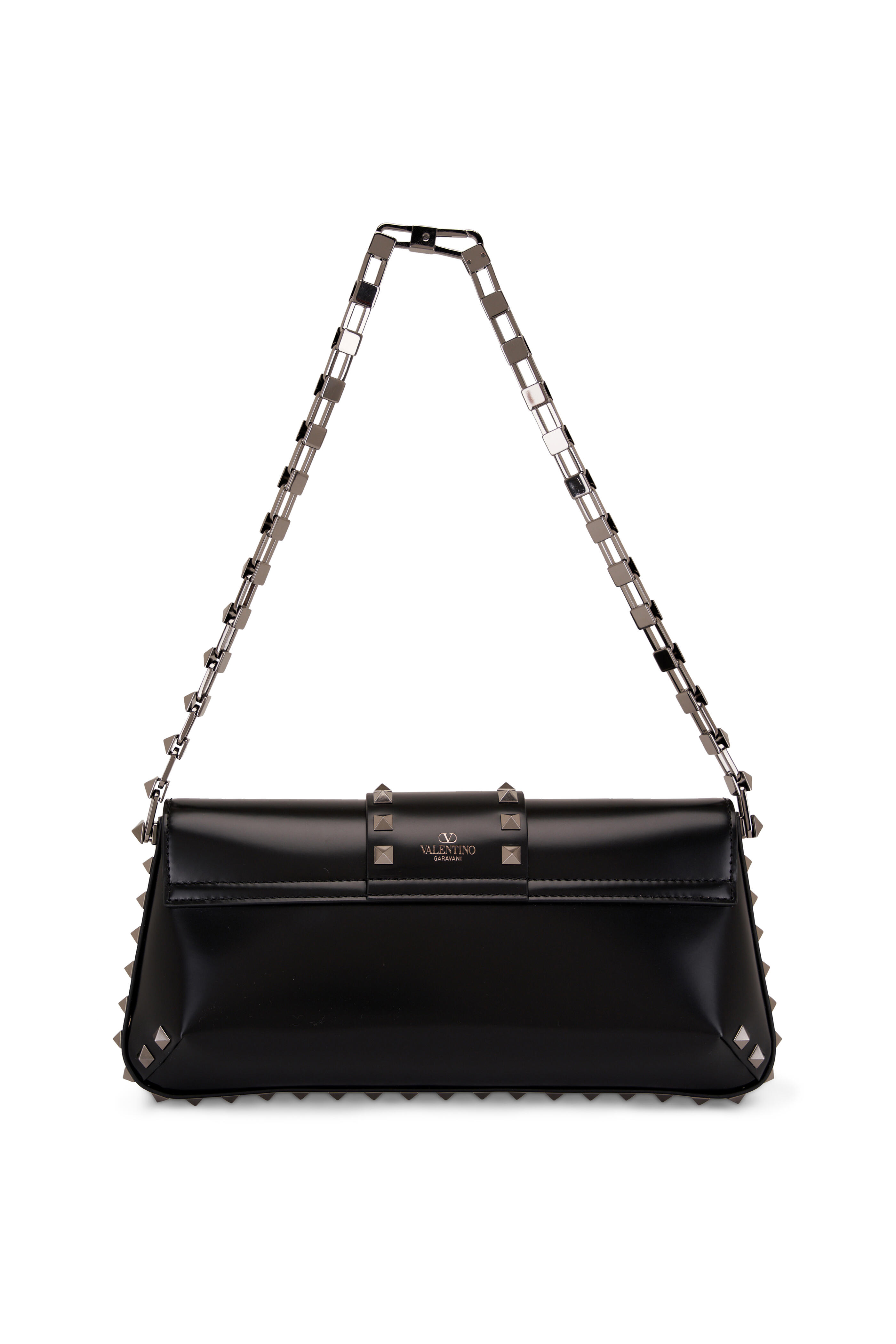 Valentino Garavani Small Rockstud Clutch With Chain In Nero