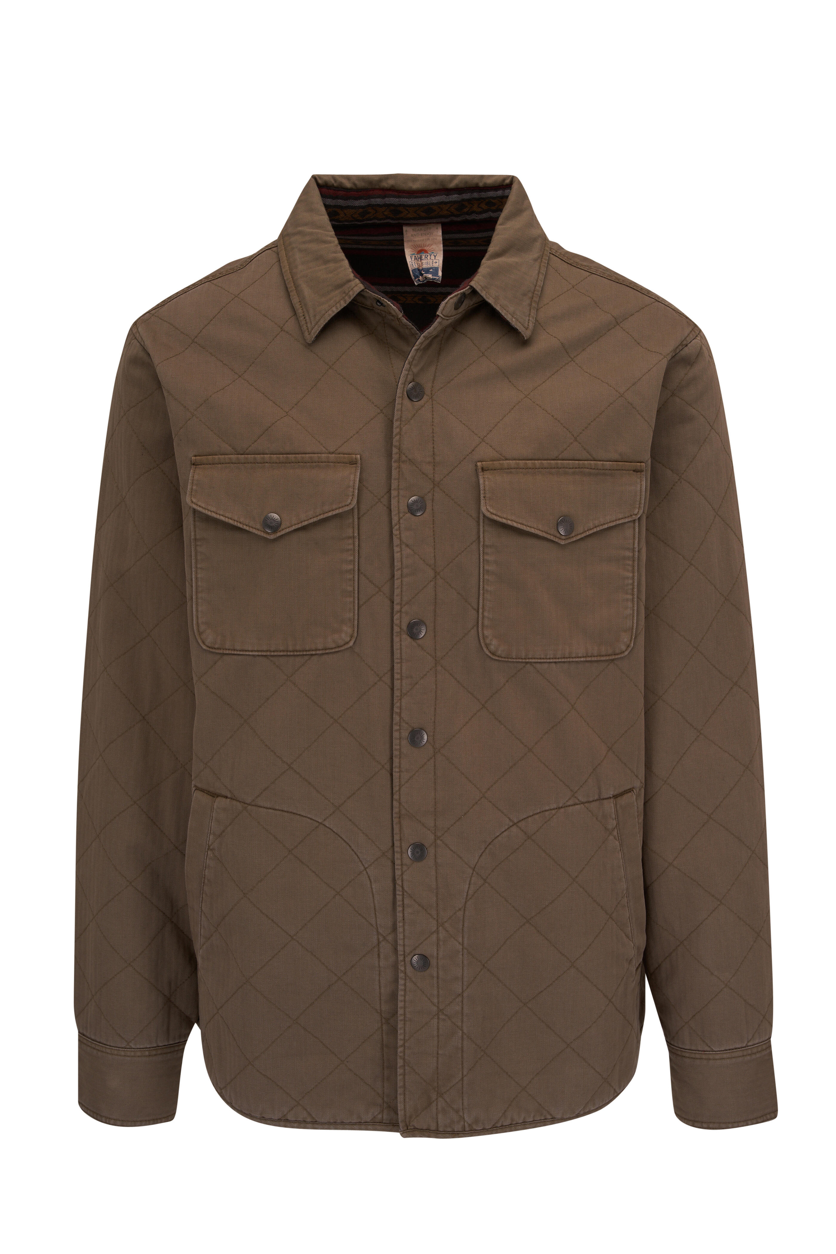 Faherty Brand Doug Good Feather Olive Quilted Reversible Jacket