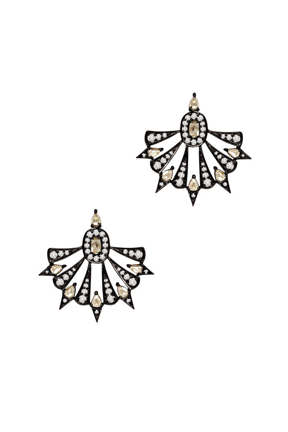 Sutra - 18K Rhodium Gold Diamond Fan Drop Earrings