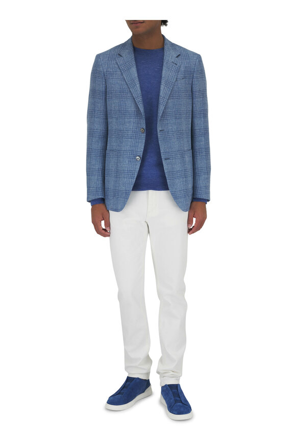 Zegna - Light Blue Plaid Linen, Wool & Silk Sportcoat