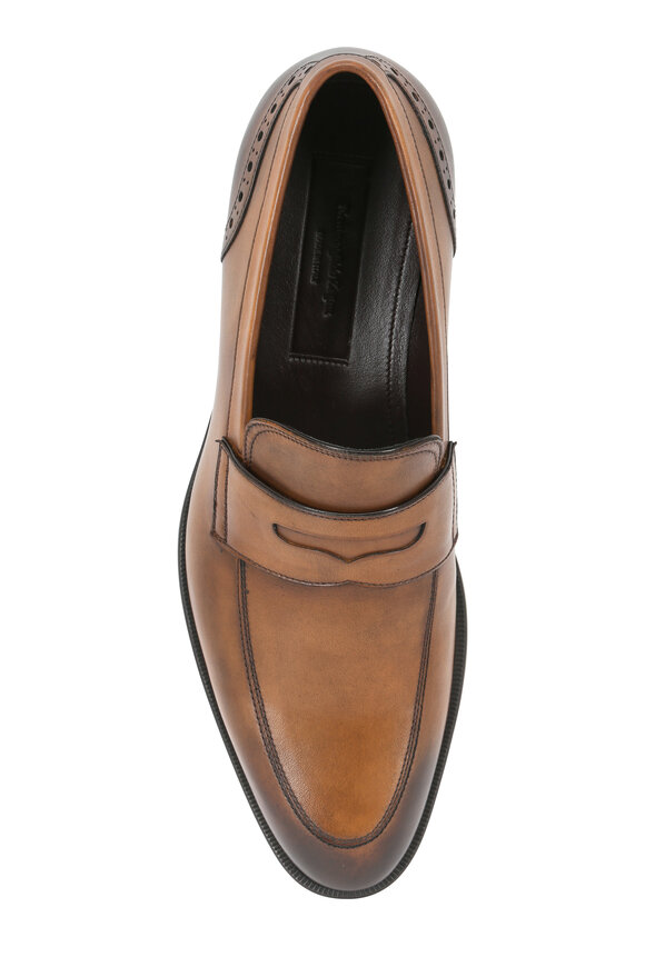 Zegna - Chestnut Antiqued Leather Penny Loafer