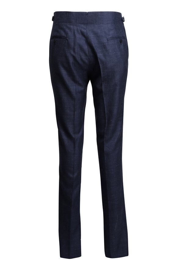 Isaia Navy Blue Single Pleat Dress Pant - view 4
