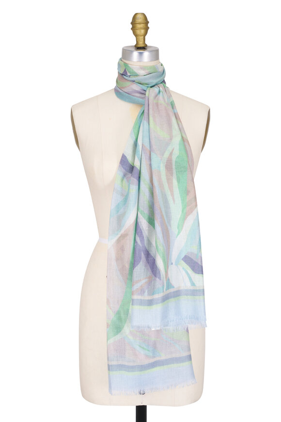 Kinross Surf Blue Palm Print Scarf