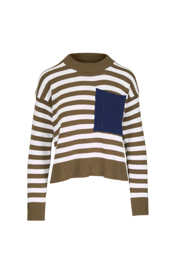 Veronica Beard Emile Olive & White Stripe Sweater - view 1