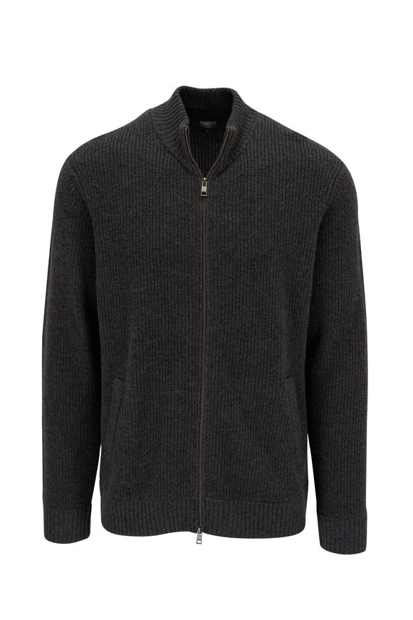 Faherty Brand - Charcoal Gray Wool & Cashmere Full Zip Sweater