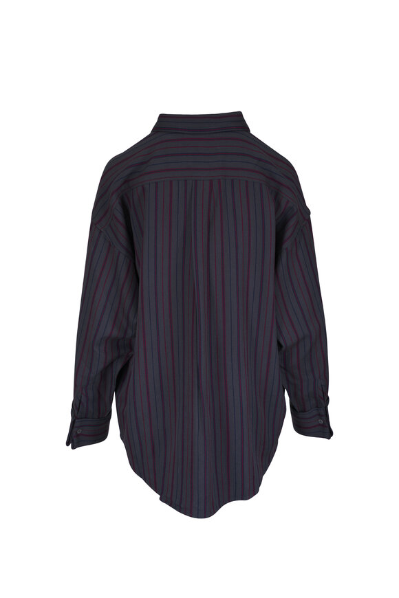 The Elder Statesman Granite Multi Cashmina Stripe Boxy Button Up Shirt - view 5