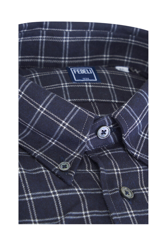 Fedeli Alberto Navy Check Soft Flannel Sport Shirt - view 2