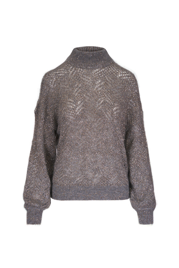 Brunello Cucinelli Gray Sequin Embellished Knit Turtleneck Sweater - view 1