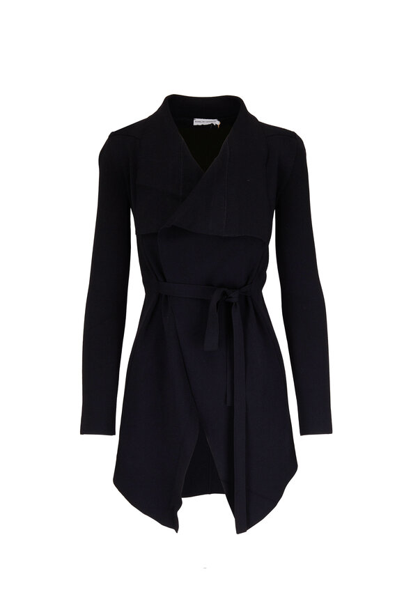 Scanlan Theodore Black Crepe Knit Drape Front Jacket 