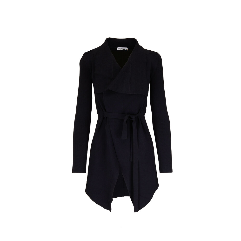 Scanlan Theodore Black Crepe Knit Drape Front Jacket