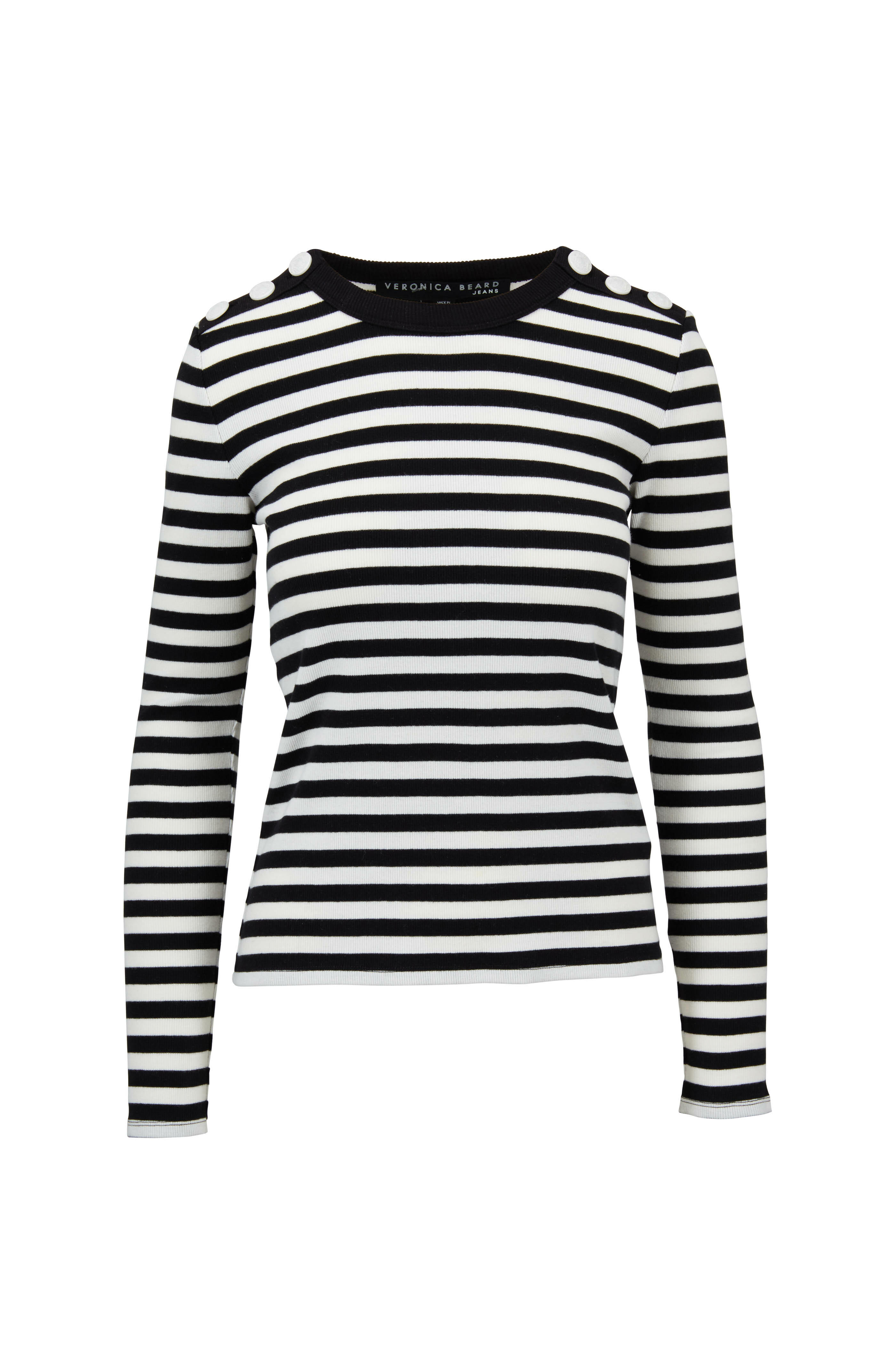 Veronica Beard - Mayer Black & White Striped Button Shoulder Top