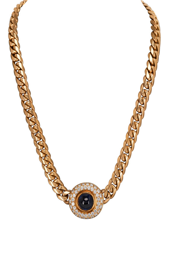 Estate Jewelry Diamond & Sapphire Curb Link Necklace