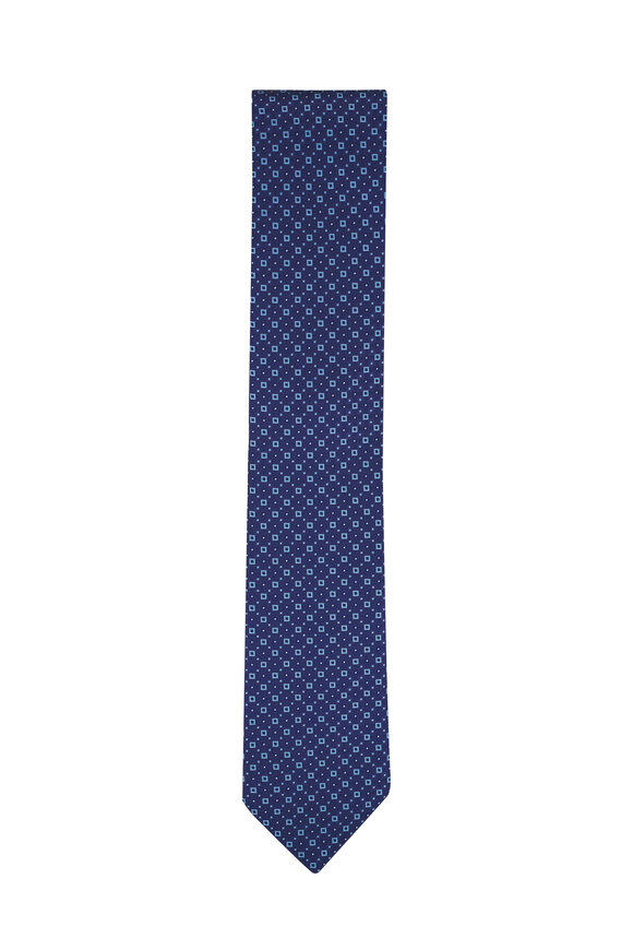 Eton Dark Blue Geometric Print Silk Necktie 