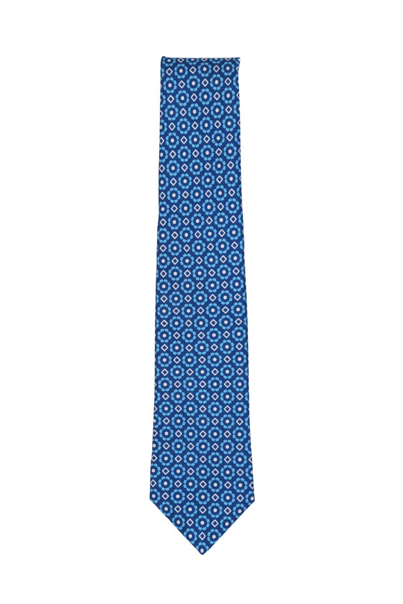 Kiton - Blue Diamond Floral Silk Necktie 