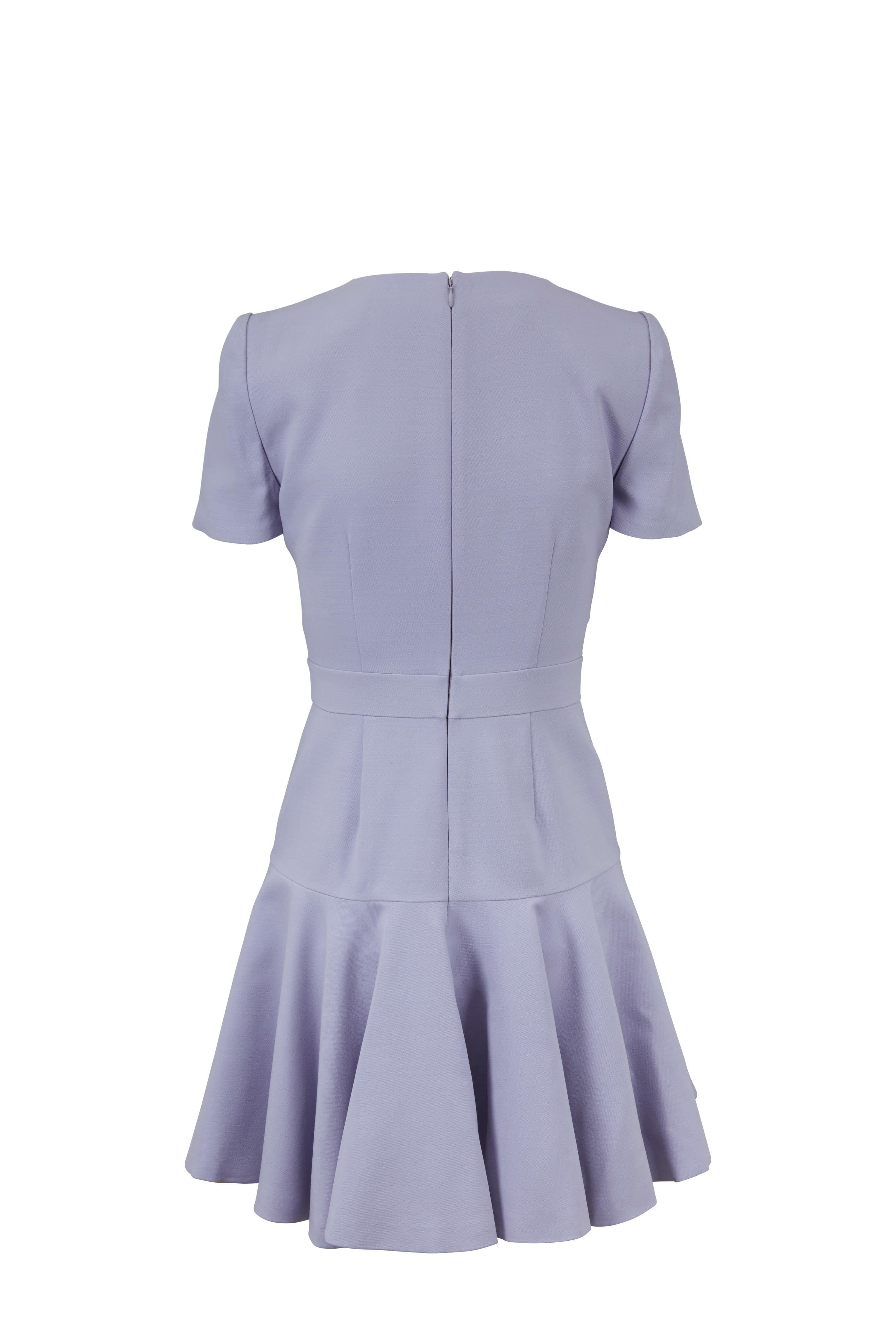 McQueen - Lilac Fluted Hem V-Neck Mini Dress