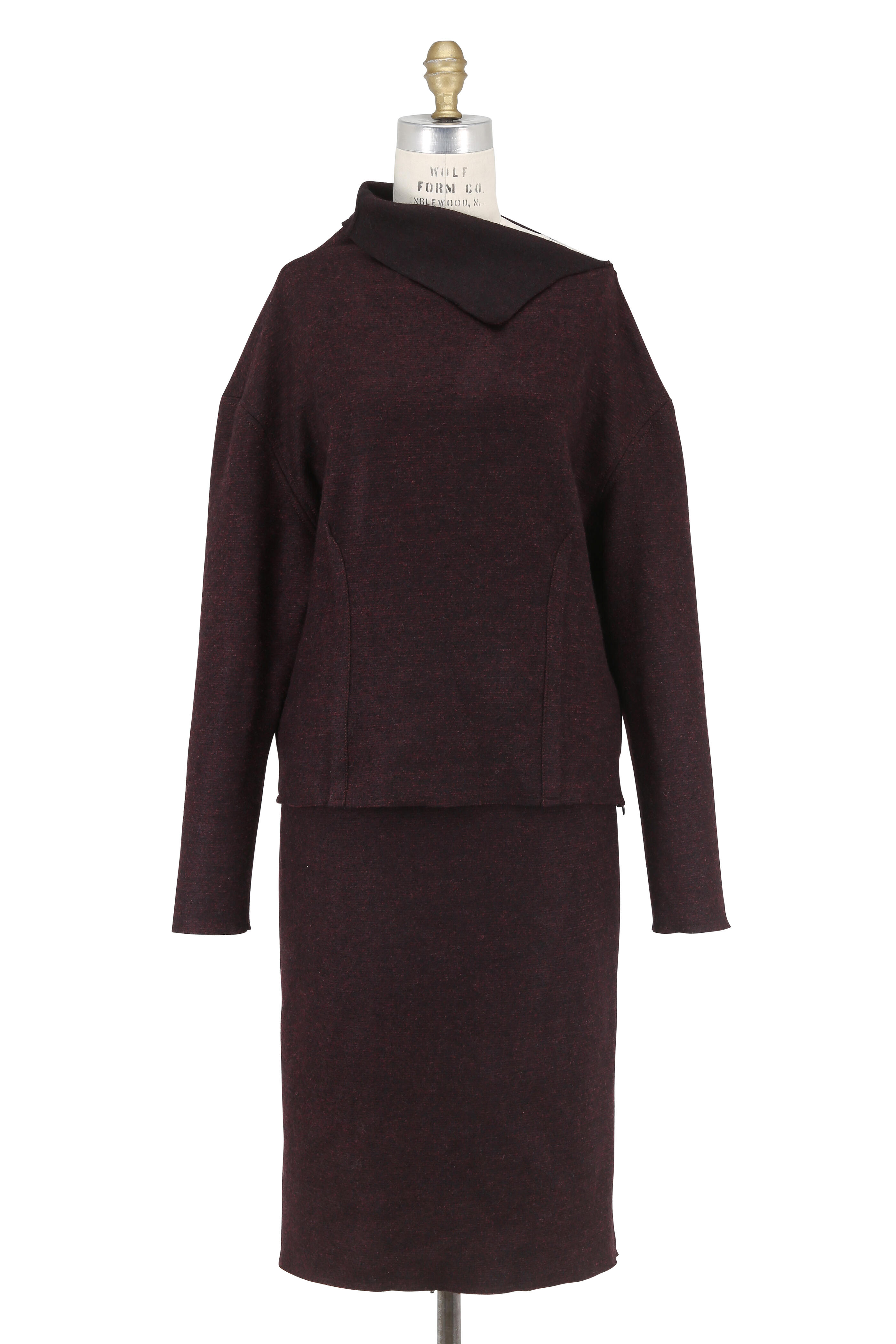 Kiton - Plum Cashmere Split Neck Pullover & Skirt Set