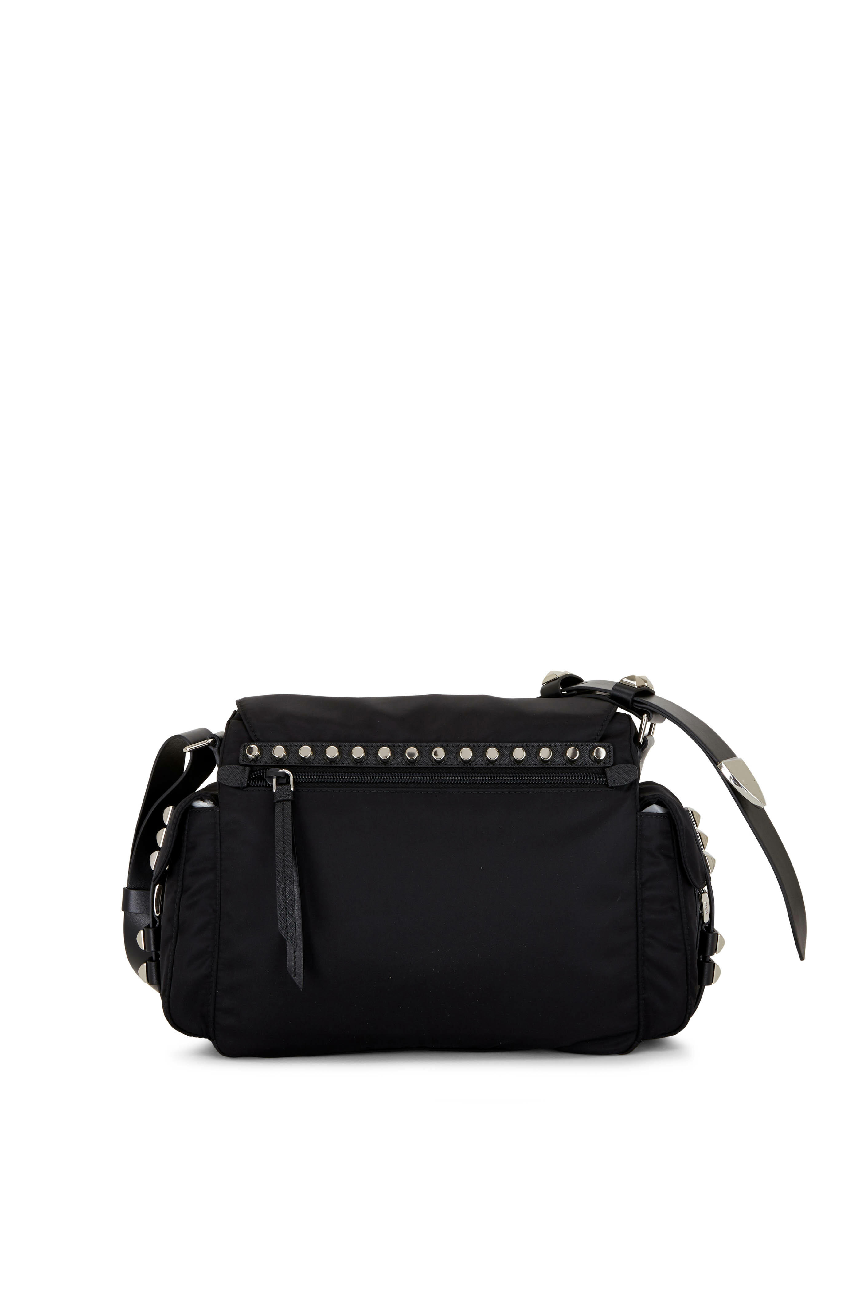 Prada Stud-embellished Strap Nylon Cross-body Bag in Black