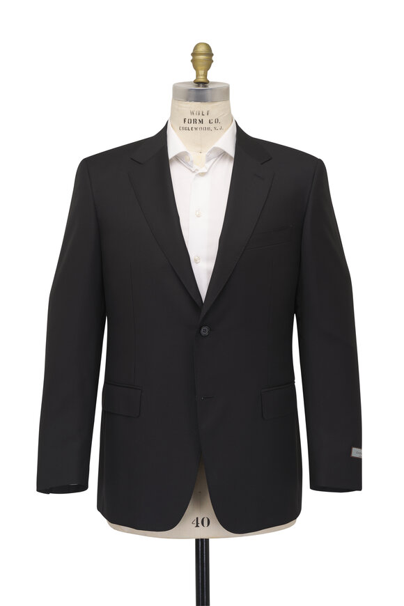 Canali Solid Black Wool Suit - view 2