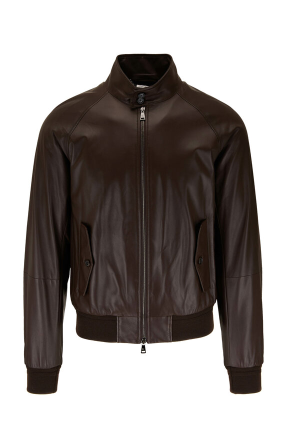 Ralph Lauren Purple Label - Brown Leather Front Zip Bomber Jacket