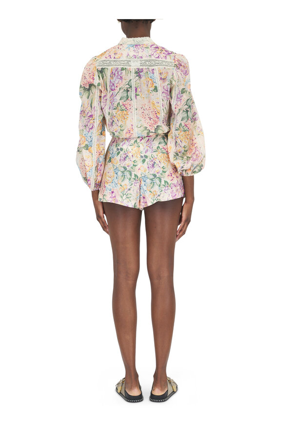 Zimmermann - Halliday Floral Multicolor Lace Trim Blouse