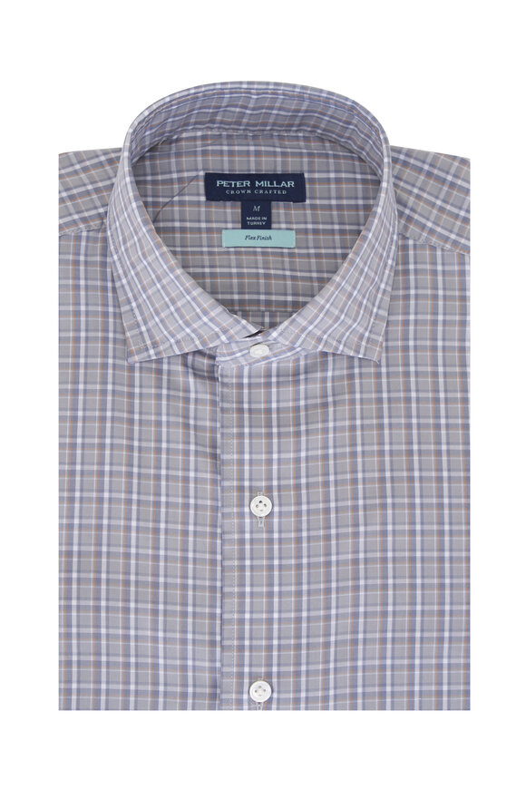 Peter Millar Abetone Rain Cloud Gray Plaid Cotton Sport Shirt