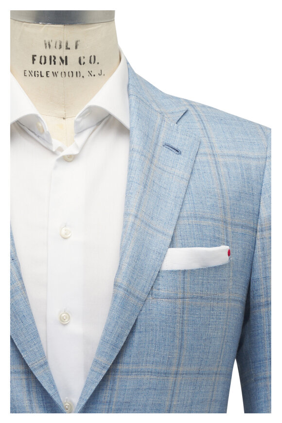 Kiton Light Blue Windowpane Sportcoat