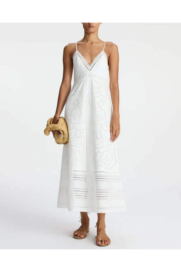 josie embroidered linen midi dress Anewsta Women's Long Sleeve Lace Solid Color Dress main image 0